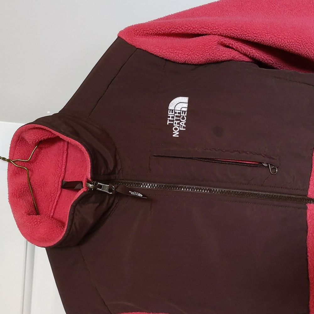 North face fleece jacket, raspberry-pink and brown
